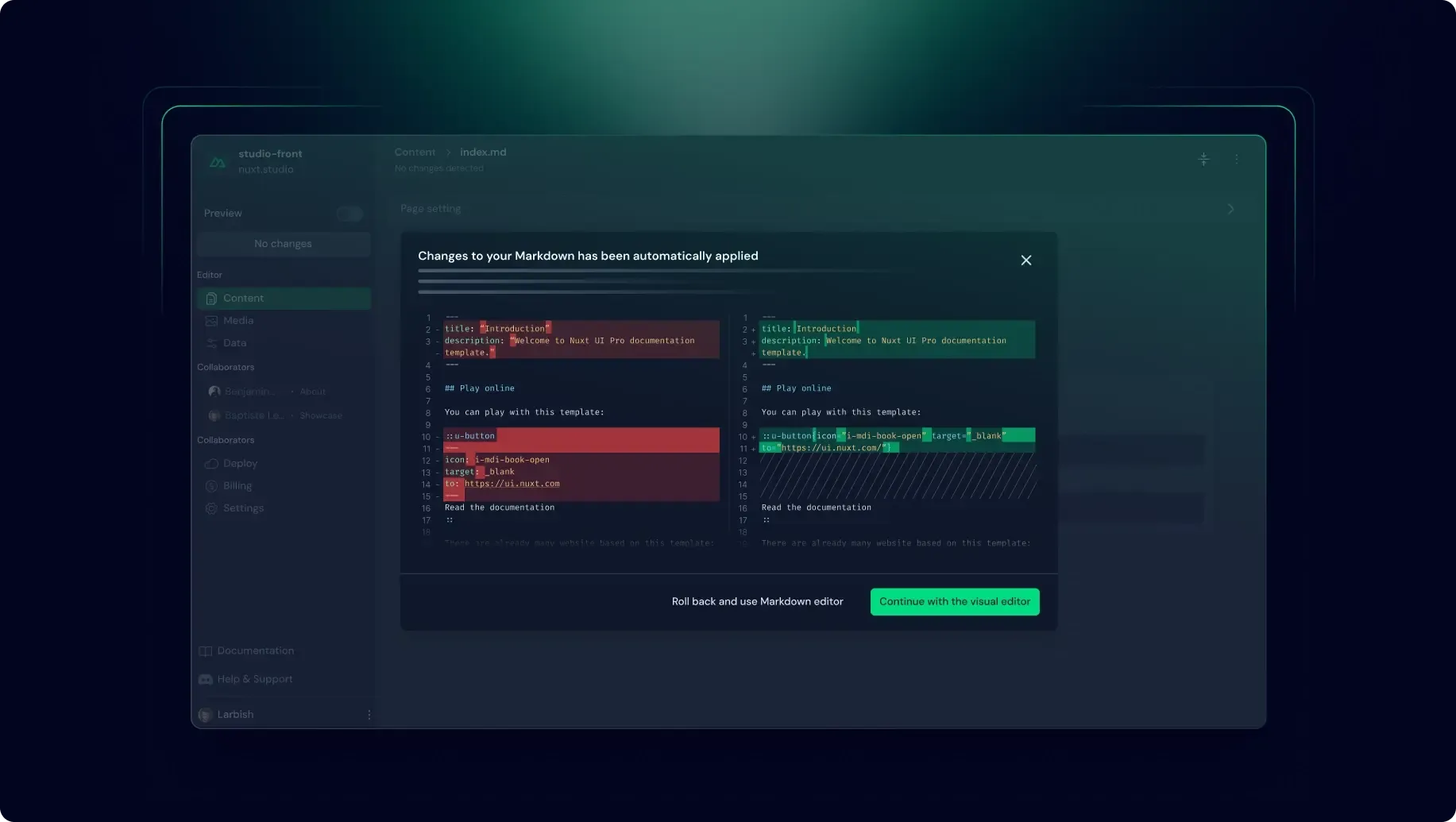 检测到自动 Markdown 解析时弹出提醒